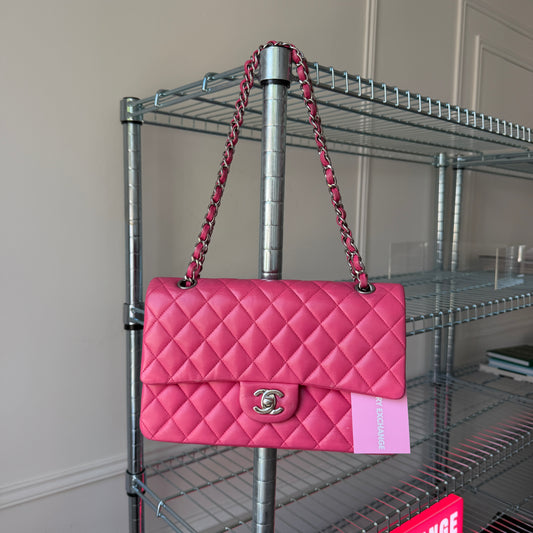 Pre-Owned Hot Pink Lambskin Leather Medium Classic Flap