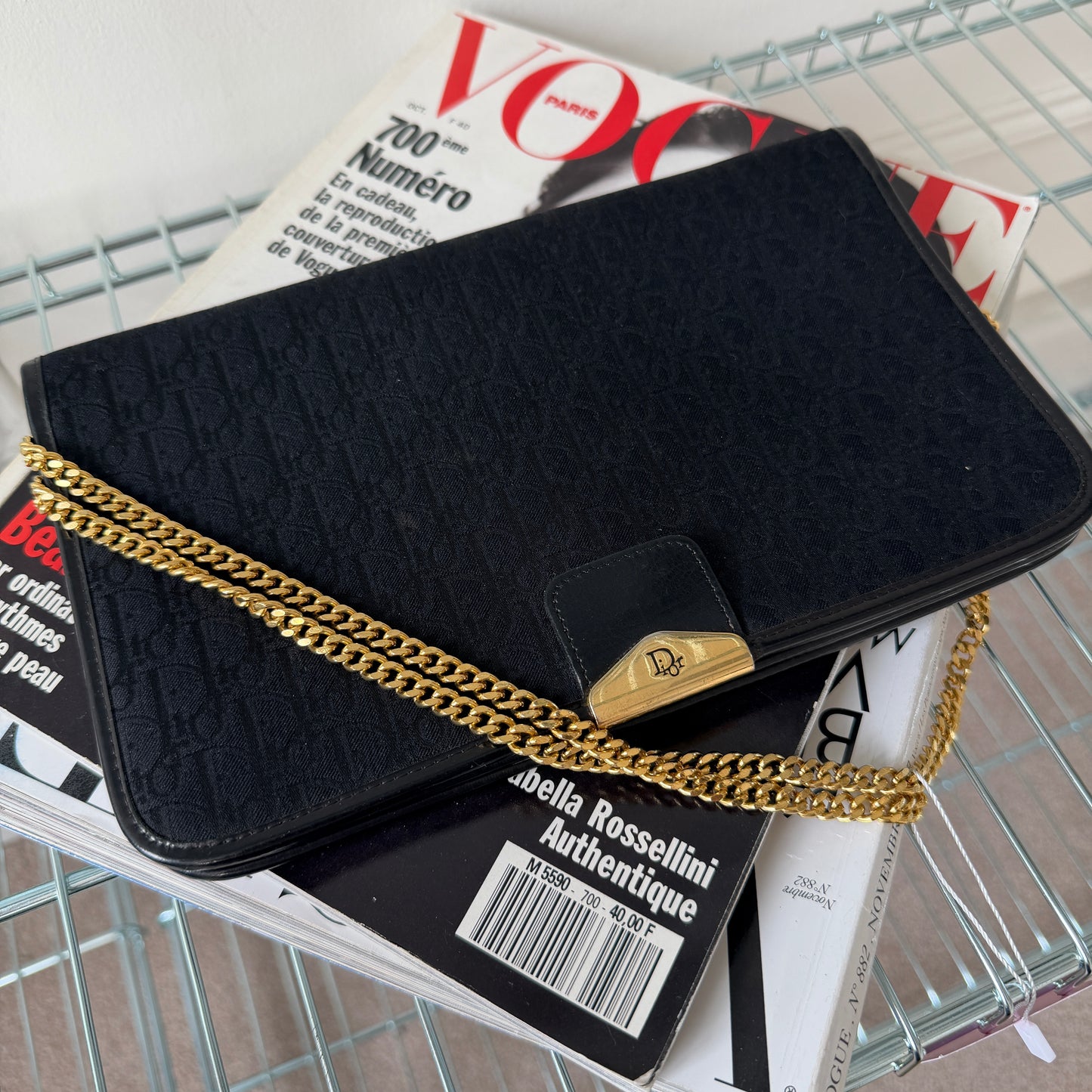 Pre-Owned Black DIOR Monogram Canvas Shoulder Bag