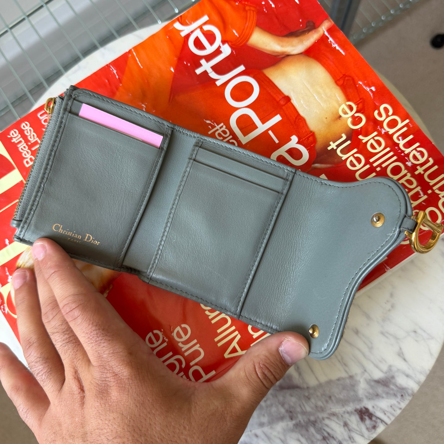 Pre-Owned Grey Saddle Canvas Fold Wallet