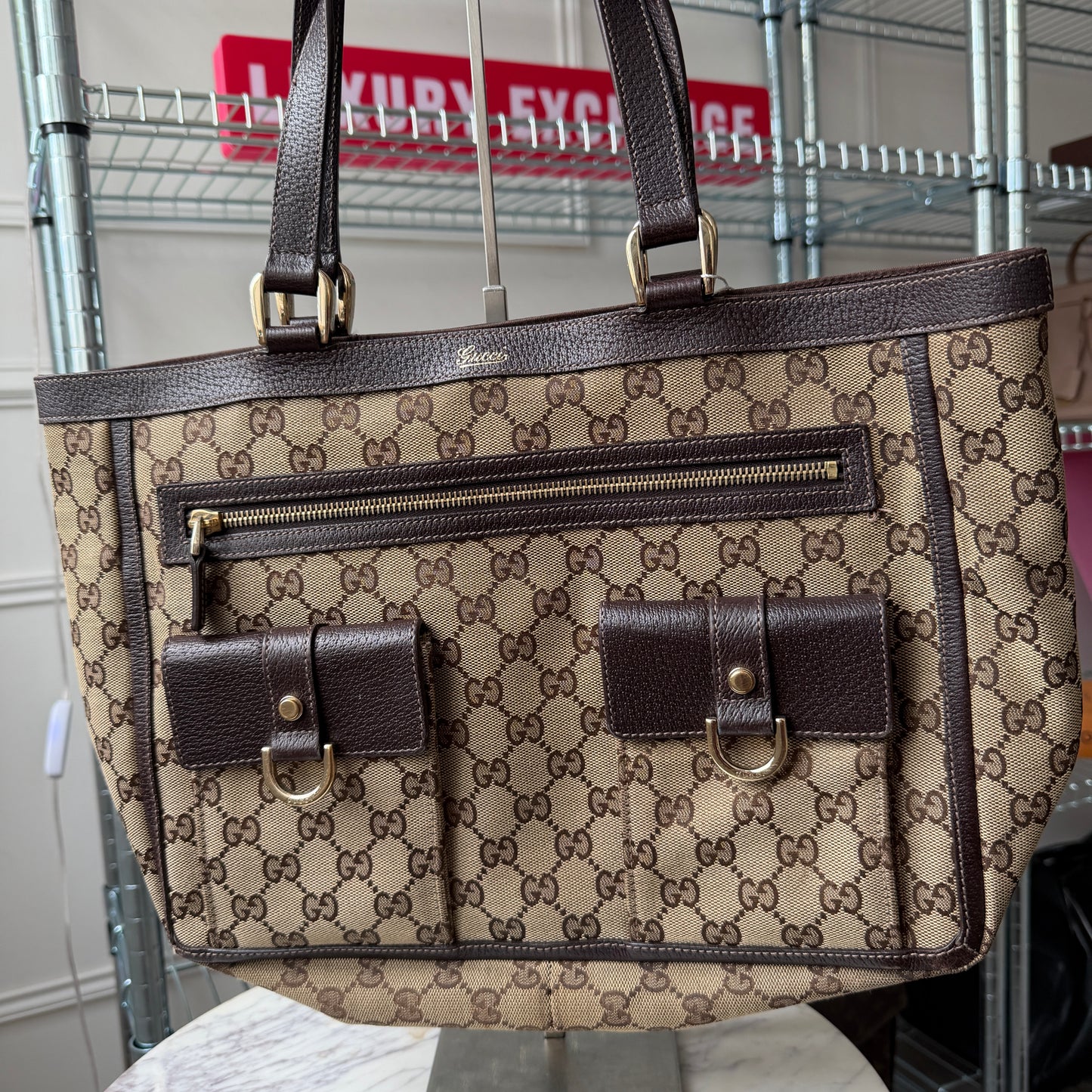 Pre-Owned Brown/GG Canvas Abbey Shopper Tote