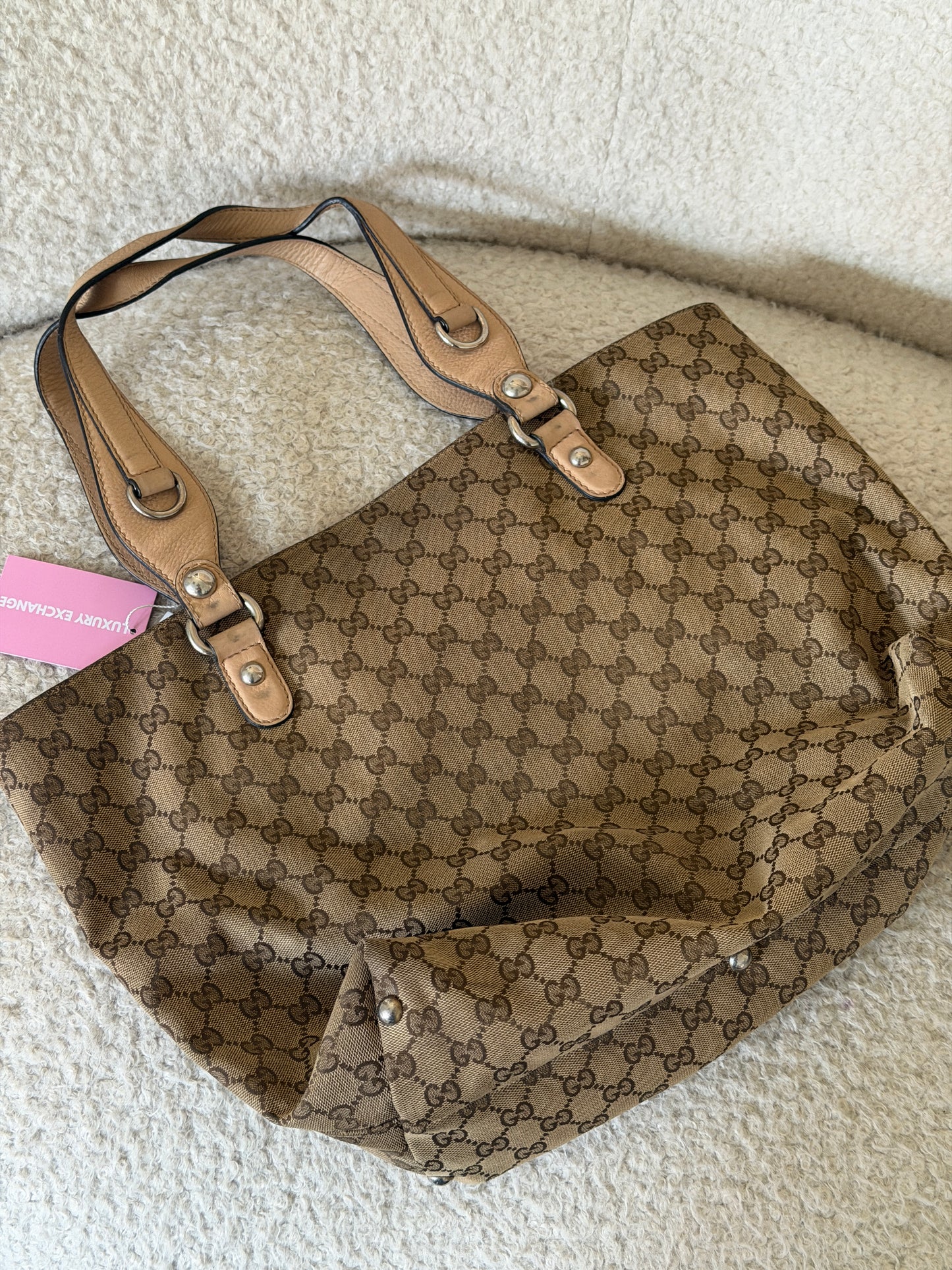 Pre-Owned Beige/Pink GG Canvas Shopper Tote