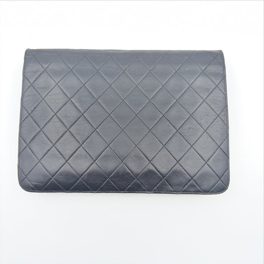 Pre-Owned Black Lambskin Single Flap Shoulder Bag