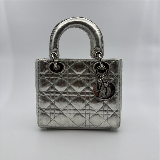 Pre-Owned Silver Metallic Small  Lady Dior
