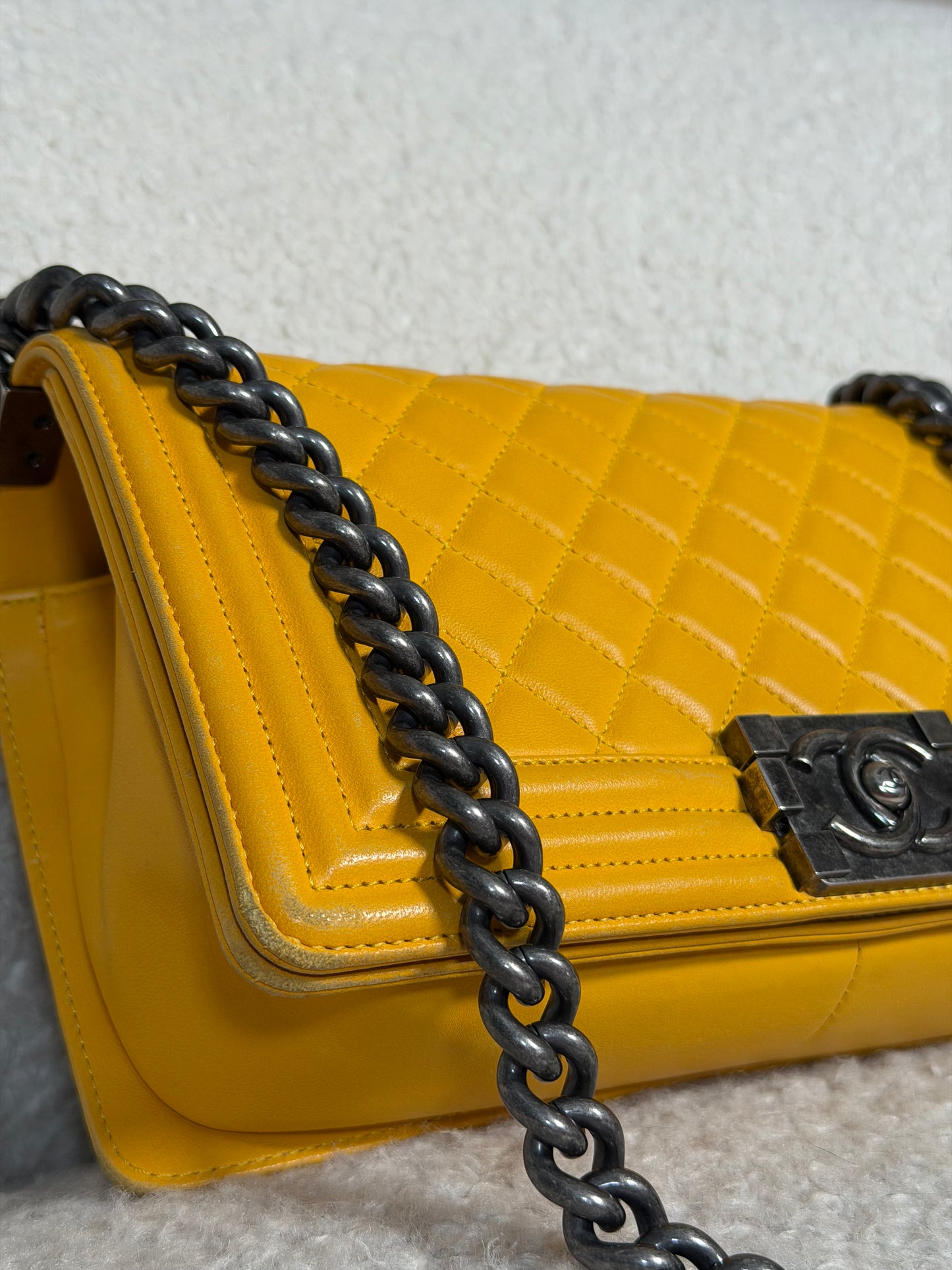 Pre-Owned Yellow 'Boy' Lambskin Leather Handbag