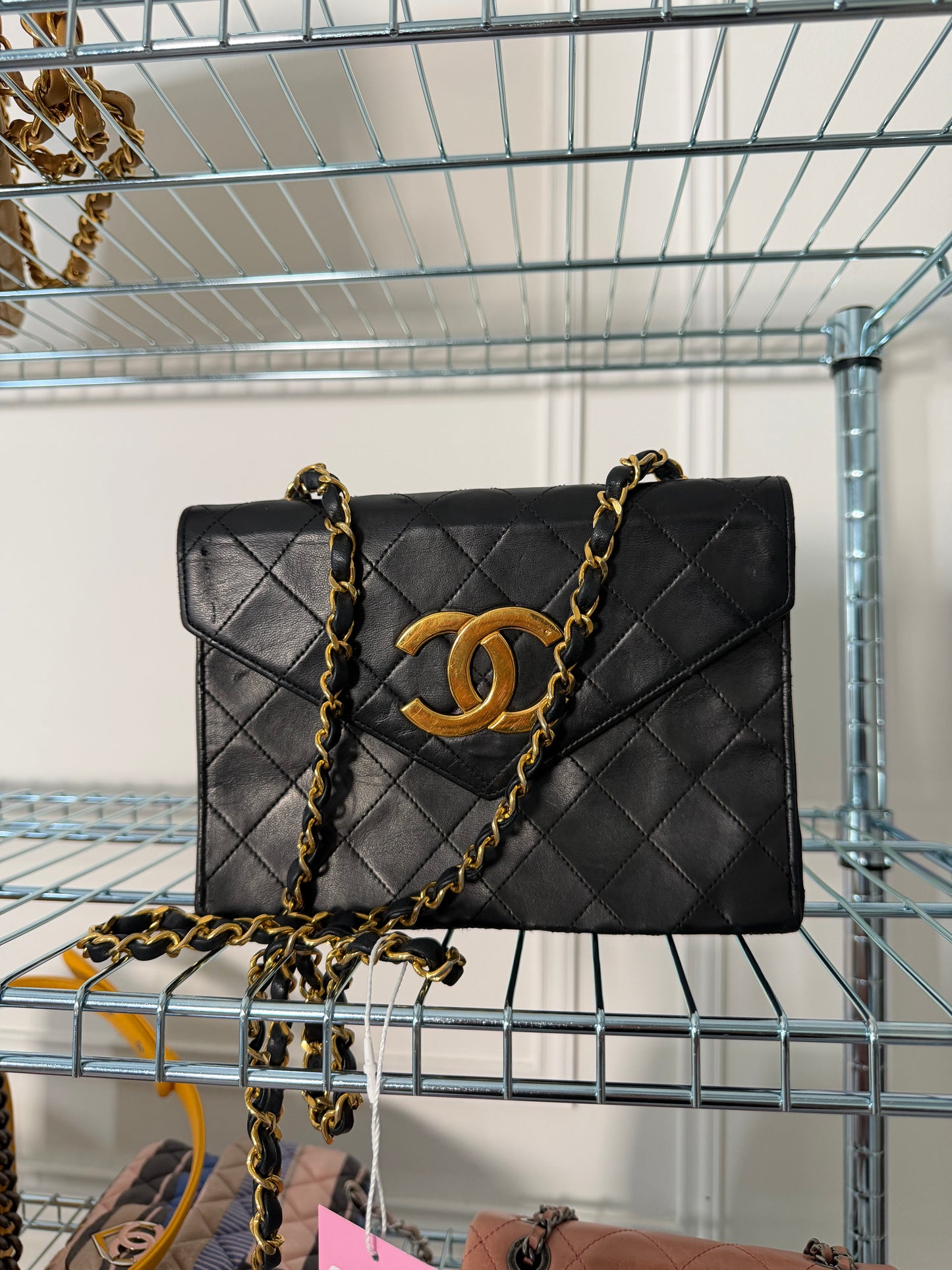 Pre-Owned Black Matelassé Lambskin Single Flap Crossbody Handbag w/Jumbo CC