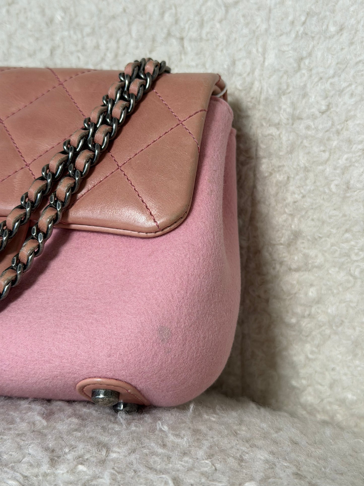 Pre-Owned Pink Lambskin Leather/Fabric Mini Square Crossbody