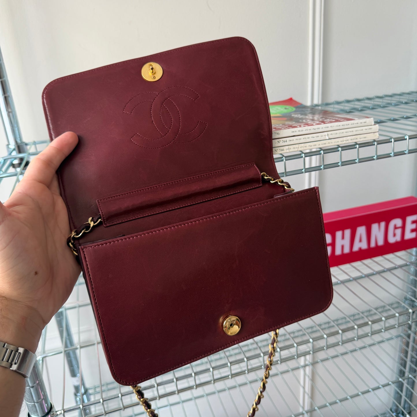 Pre-Owned Bordeaux Matelassé Lambskin Leather Full Flap
