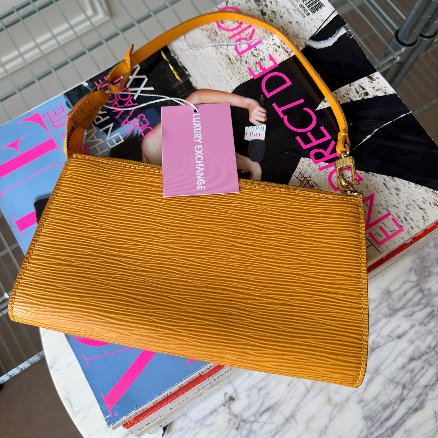 Pre-Owned Yellow Epileather Pochette Shoulder Bag