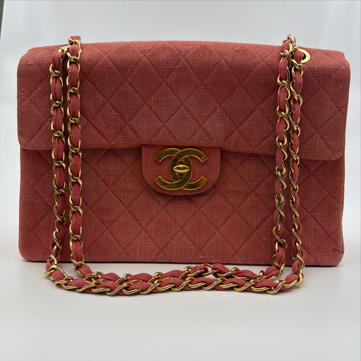 Pre-Owned Pink Matelassé Denim Maxi Single Flap