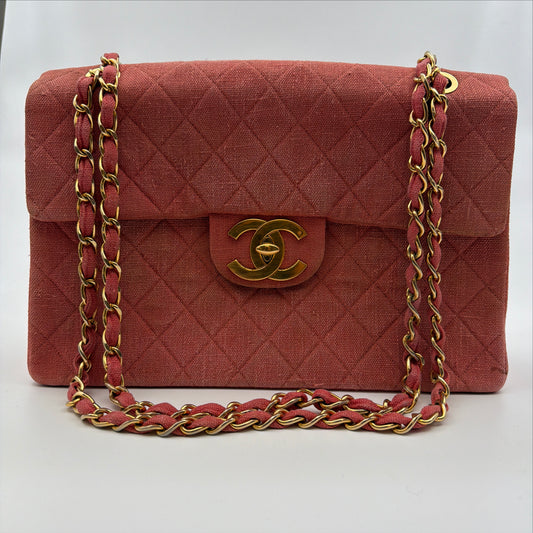 Pre-Owned Pink Matelassé Denim Maxi Single Flap