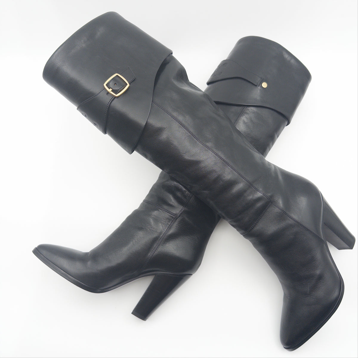 Pre-Owned Black Leather Riding Boots (38)