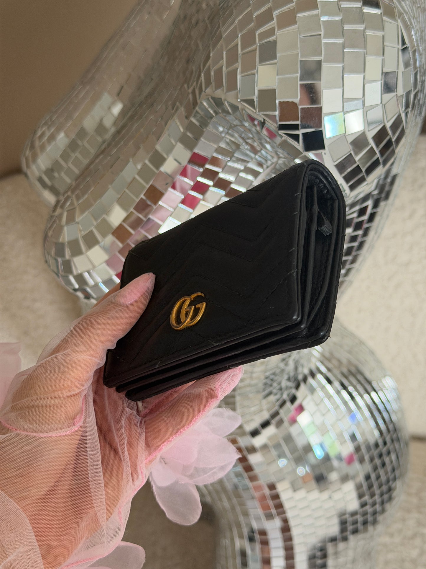 Pre-Owned Black Leather Marmont Wallet
