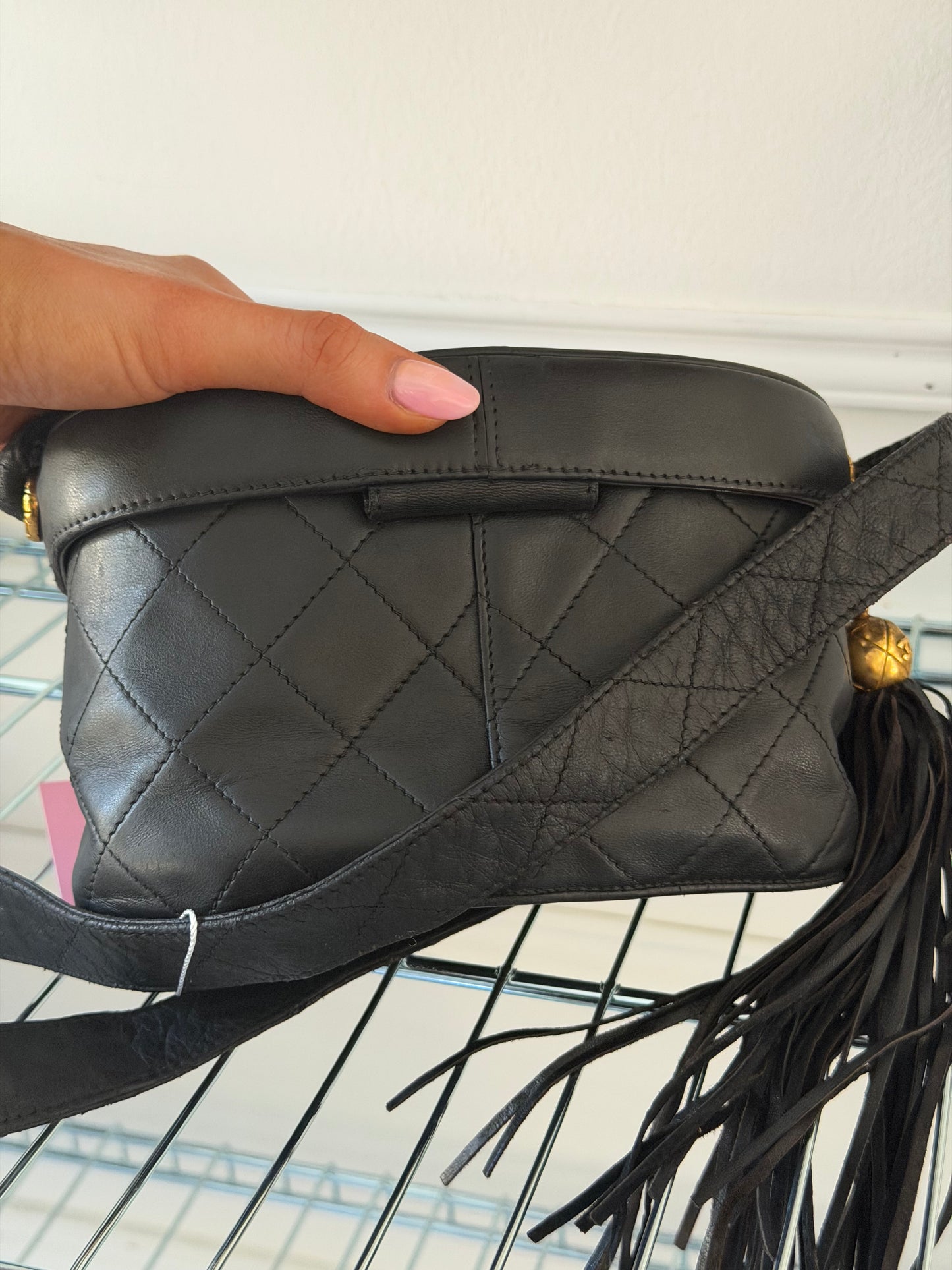 Pre-Owned Black Matelassé Lambskin Leather Vanity Shoulder Bag