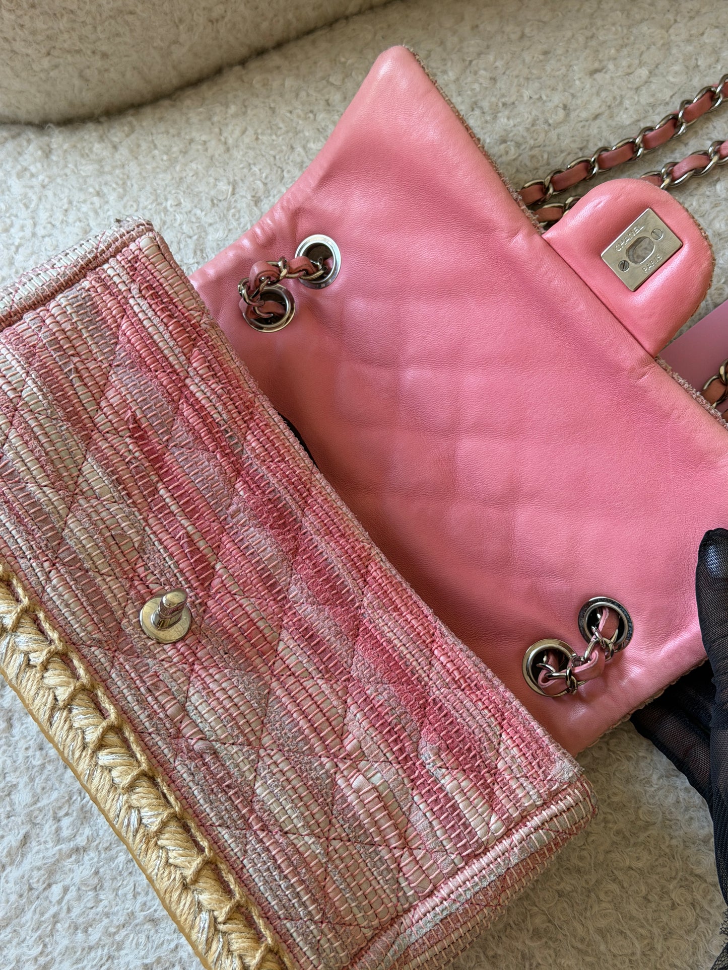Pink Tweed Single Flap Shoulder Bag