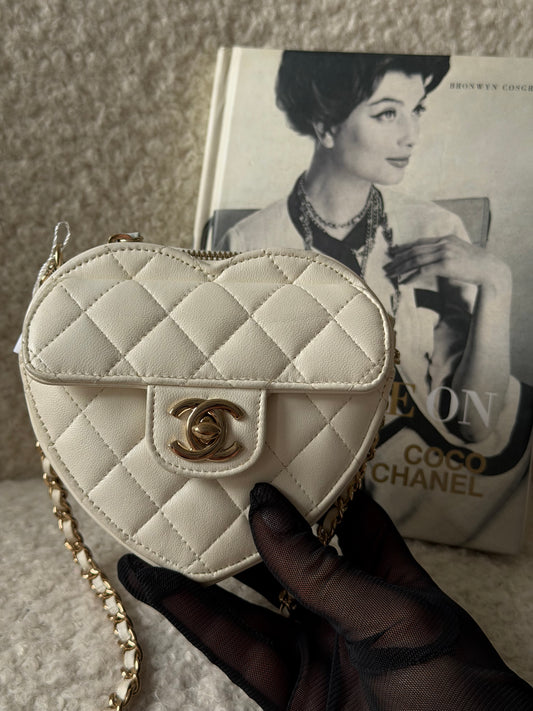 White Lambskin Mini Heart Crossbody