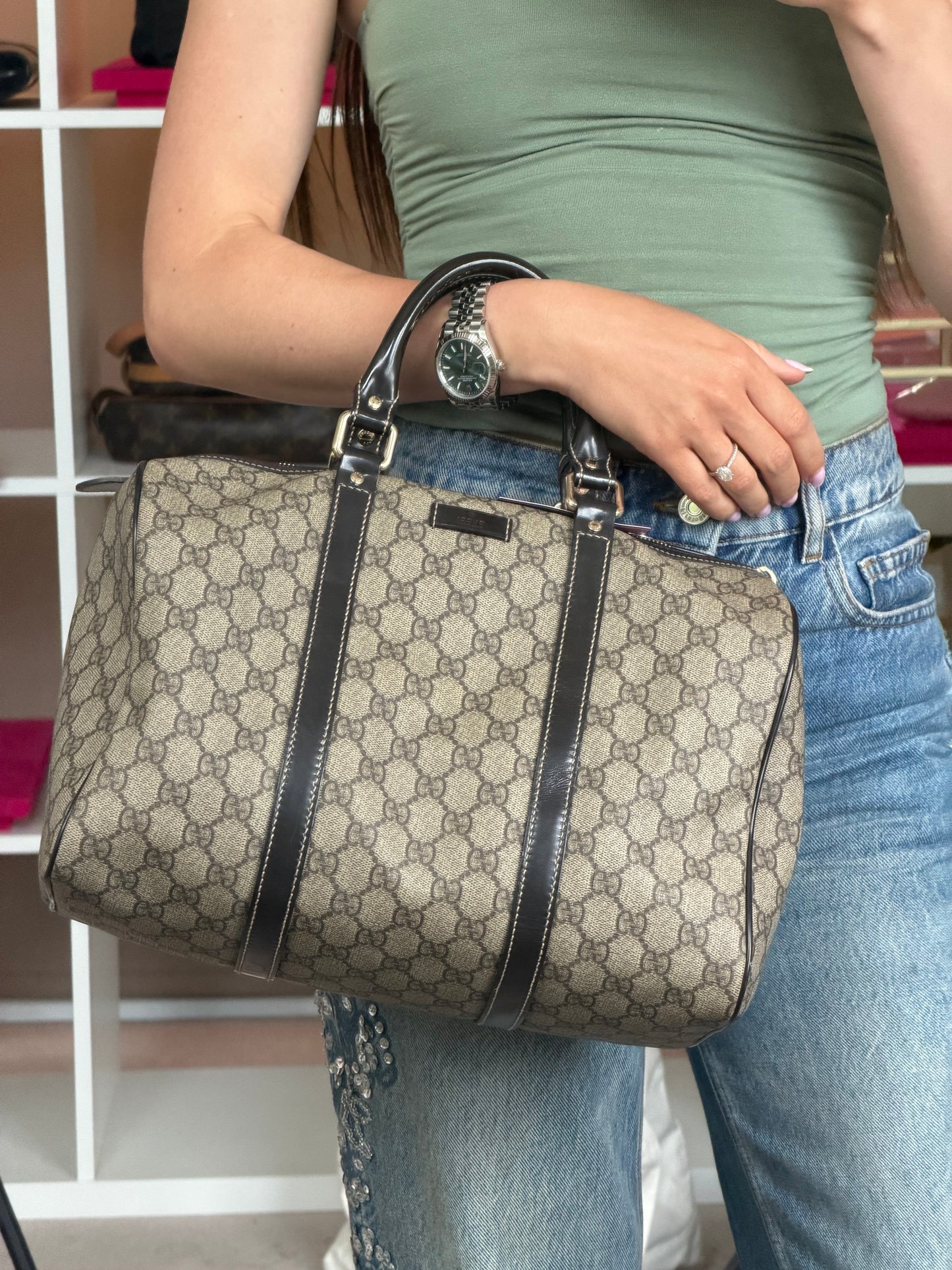 GG Supreme Canvas Boston Bag