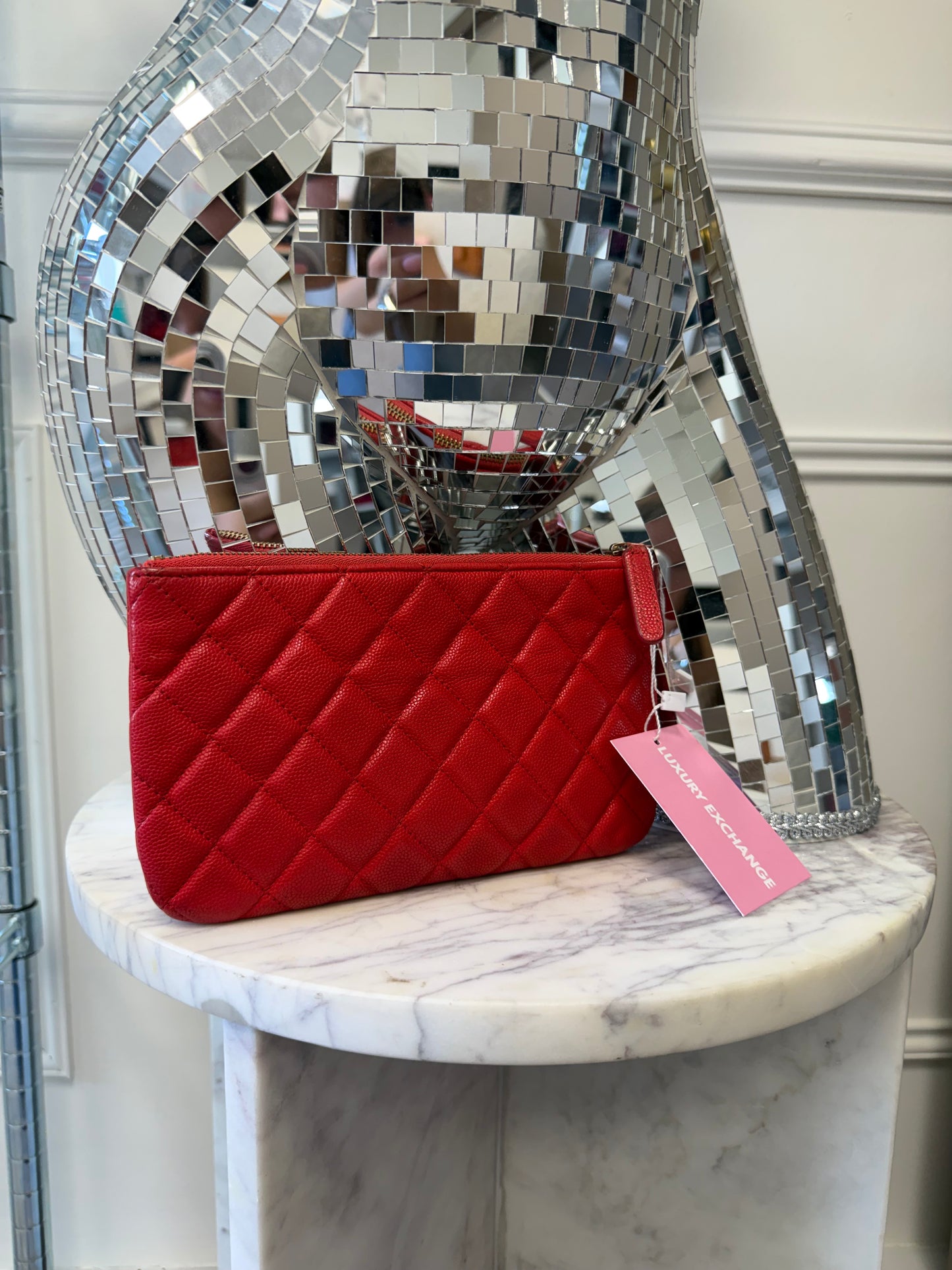 Pre-Owned Red Matelassé Caviar Leather Pouch GHW
