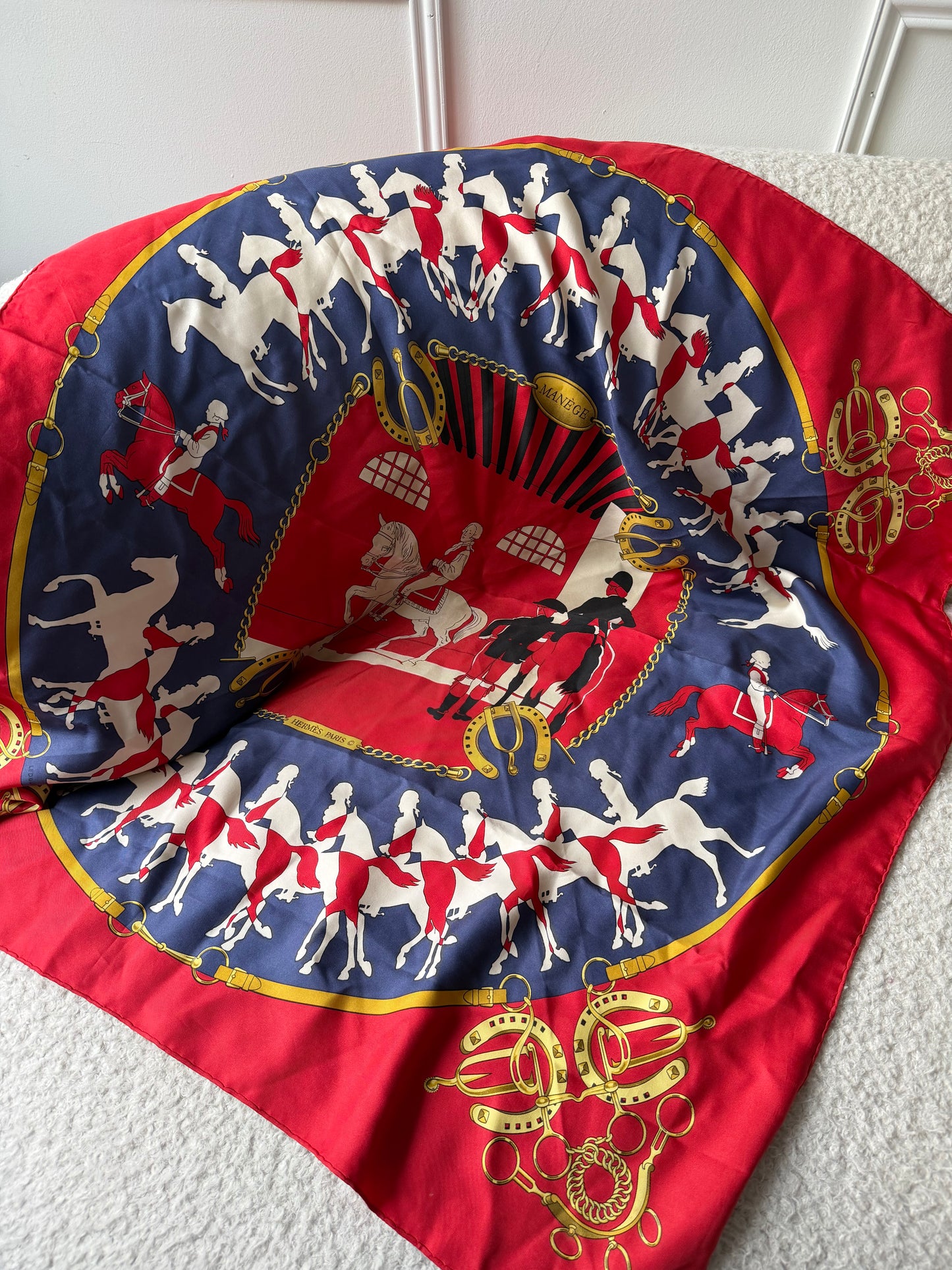 Red/Navy Horses Silk Scarf 90