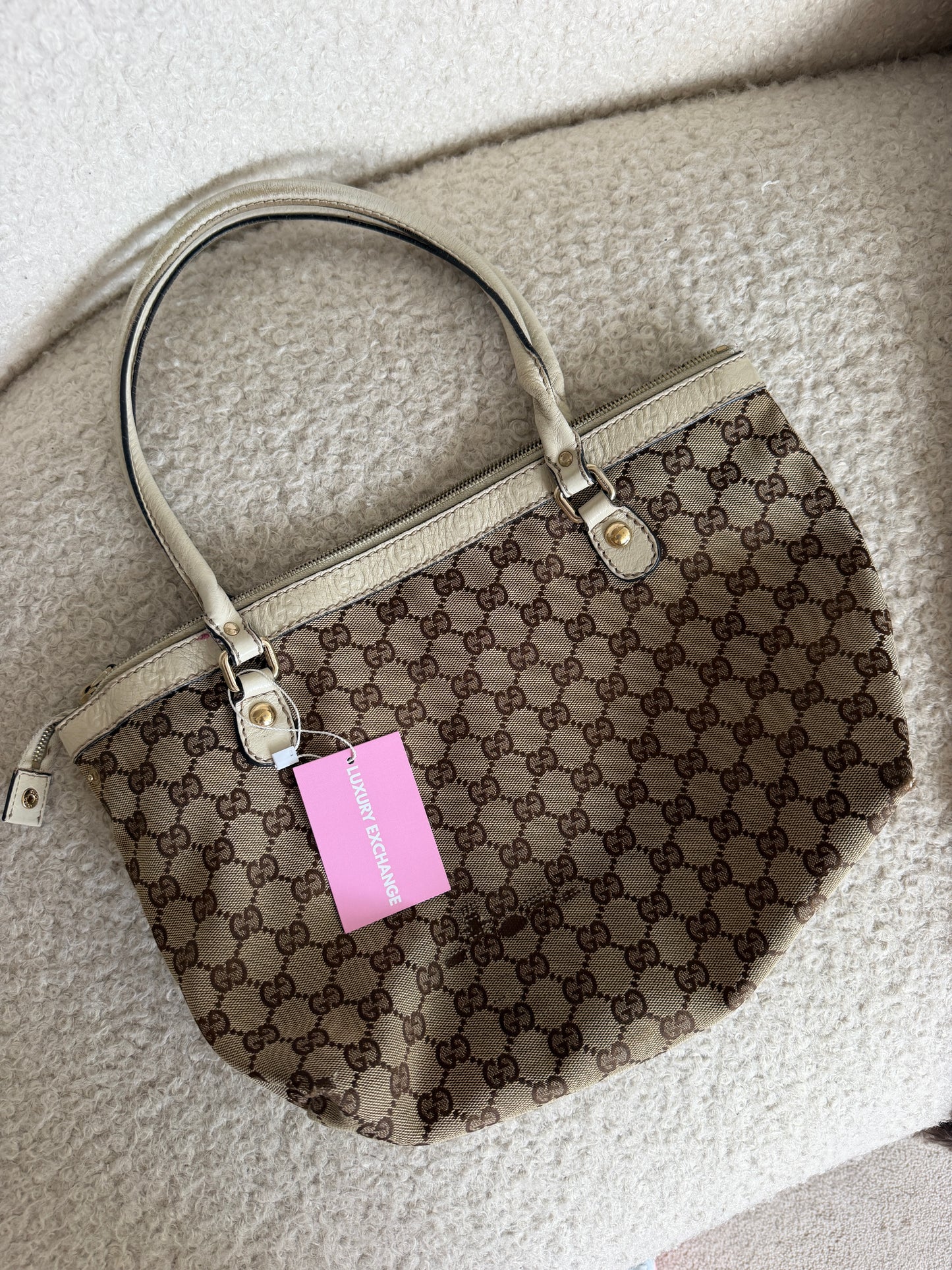 Pre-Owned Beige GG Canvas/Leather Shopper Tote