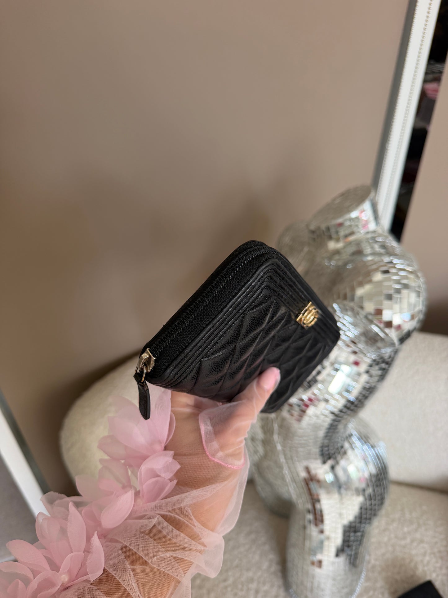 Pre-Owned Black 'Boy' Caviar Leather Zip Wallet