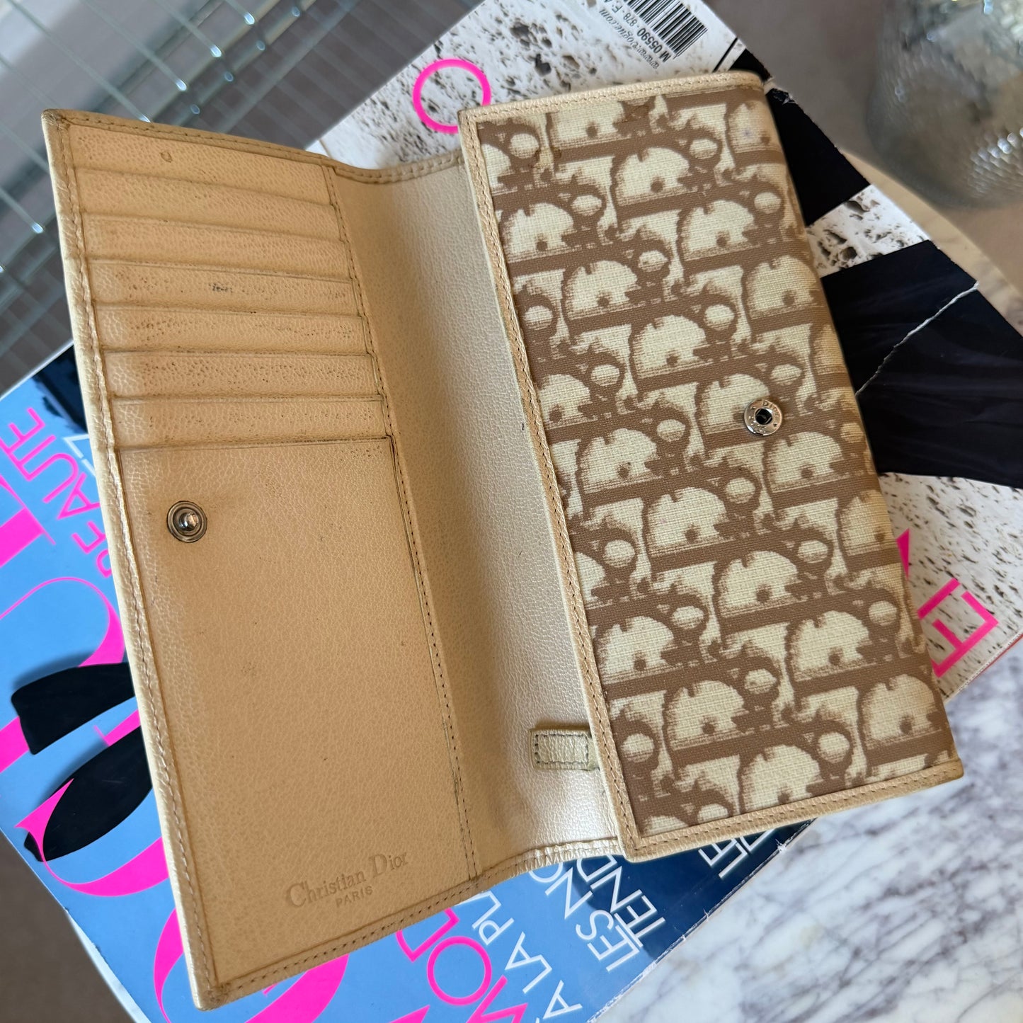 Pre-Owned White Oblique with Flowers Coated Canvas Wallet
