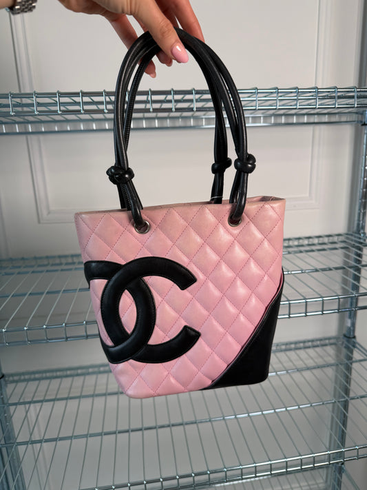Pre-Owned Pink/Black Lambskin Leather Handbag