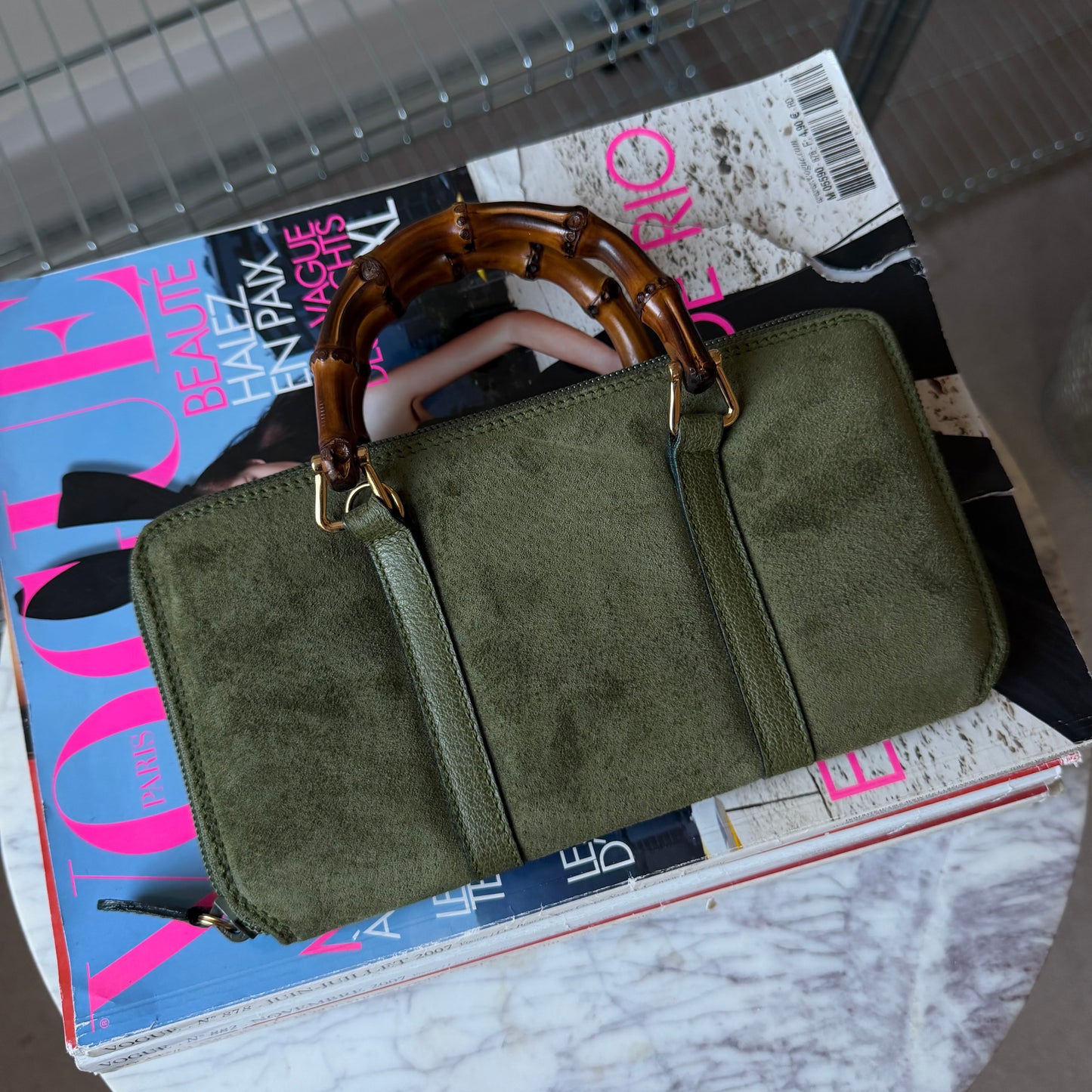 Pre-Owned Khaki Bamboo Suede Wallet