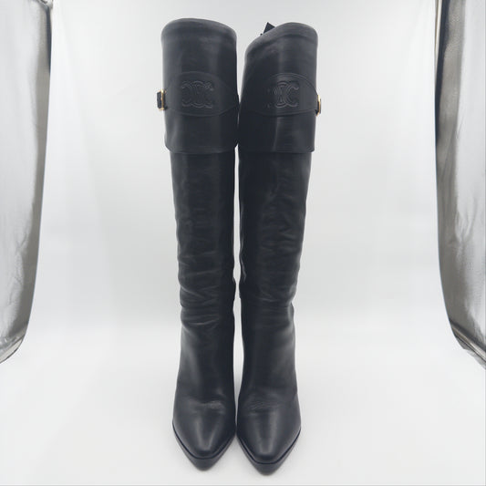 Pre-Owned Black Leather Riding Boots (38)