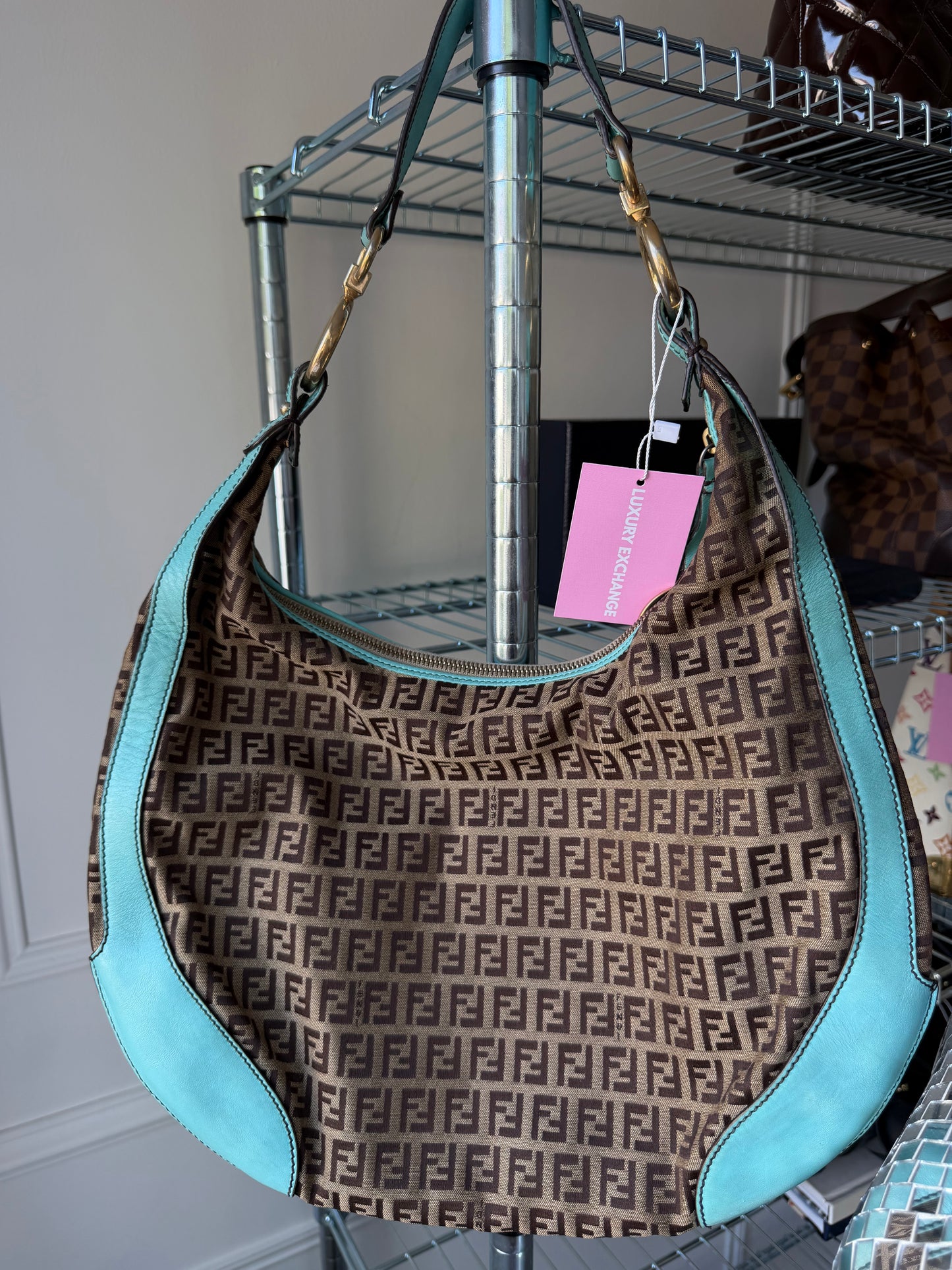 Pre-Owned Teal Zucchino Canvas/Leather Shoulder Bag