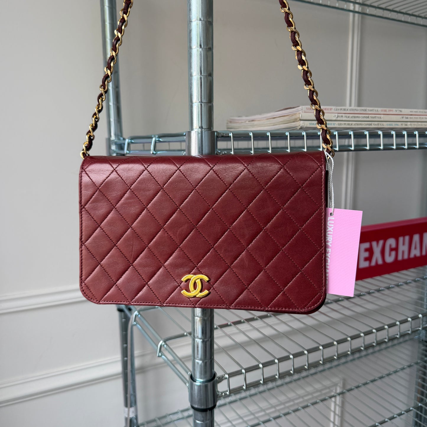Pre-Owned Bordeaux Matelassé Lambskin Leather Full Flap