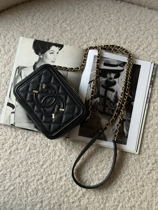 Black Caviar Leather Vanity On Chain