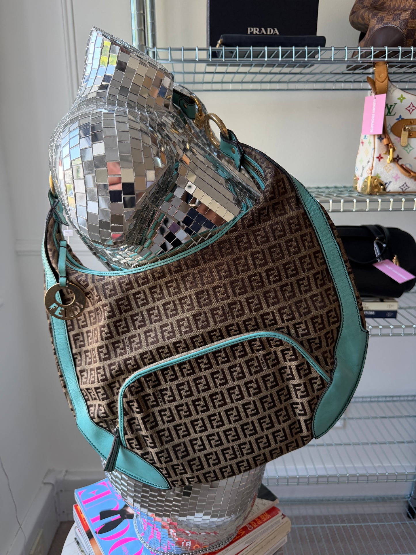 Pre-Owned Teal Zucchino Canvas/Leather Shoulder Bag
