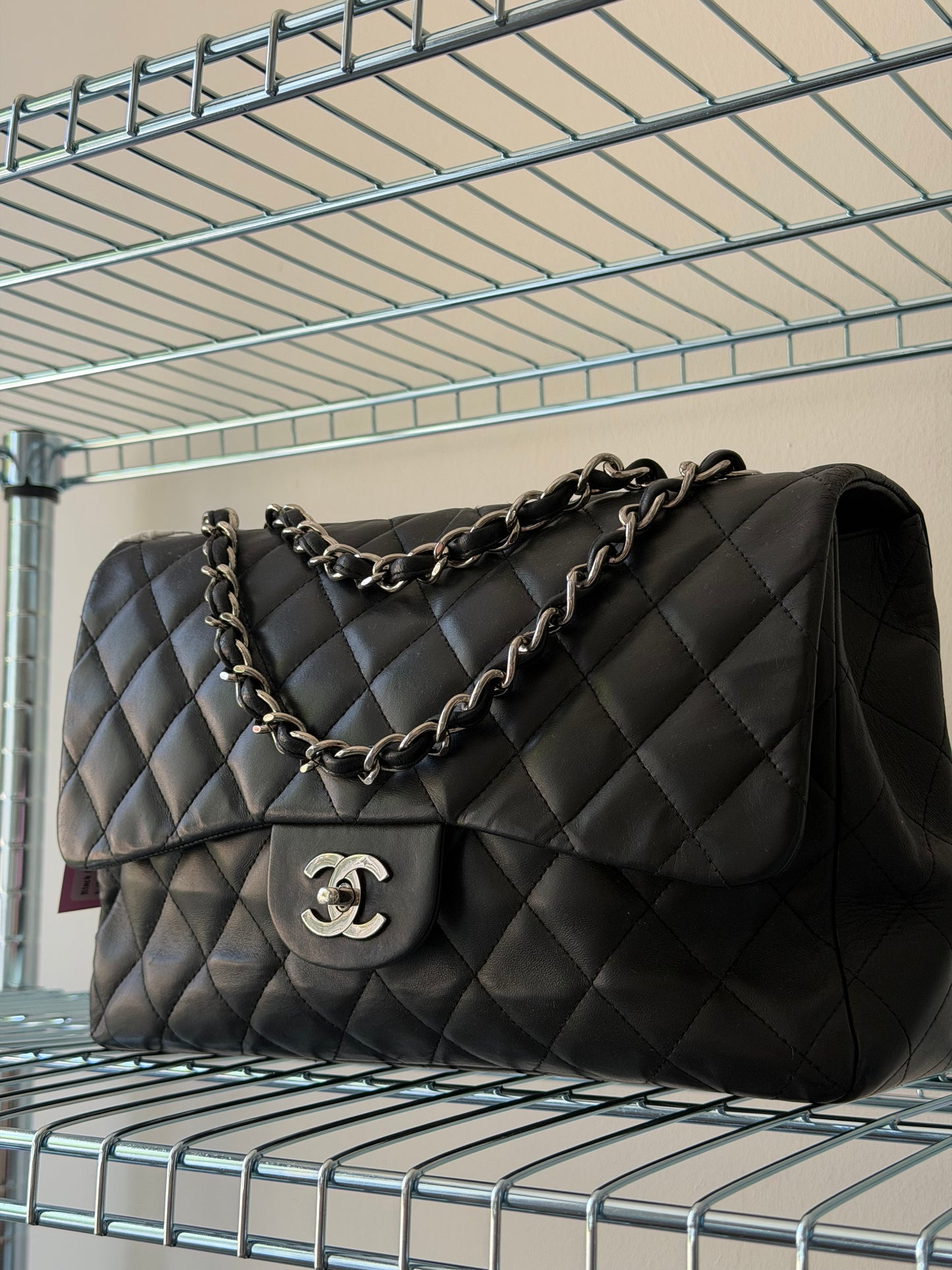 Black Lambskin Leather Jumbo Single Flap