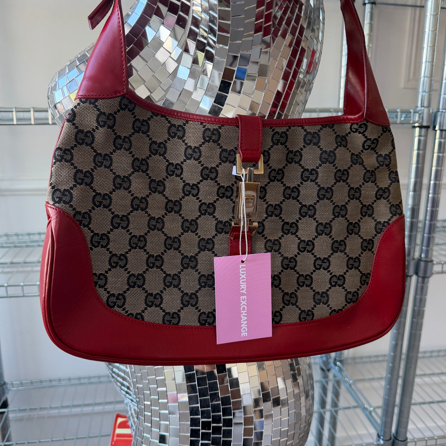 Pre-Owned Red Jackie GG Canvas/Leather Shoulder Bag