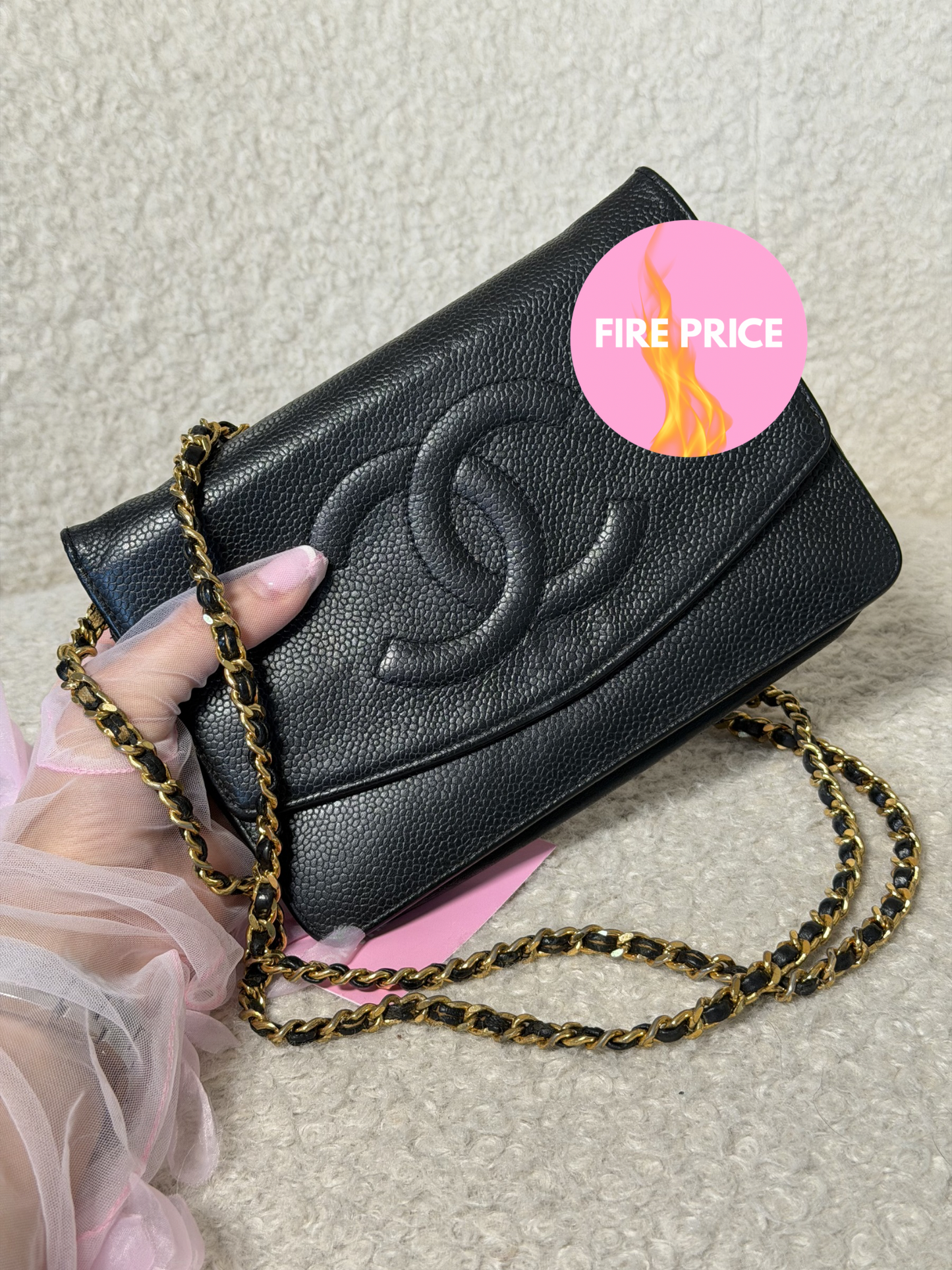 Pre-Owned Black Timeless Caviar Wallet on Chain