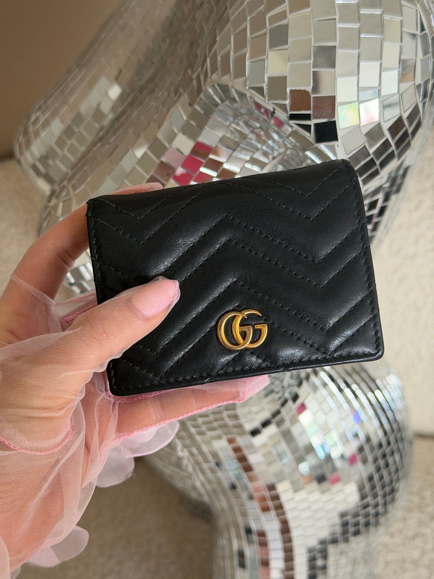 Pre-Owned Black Leather Marmont Wallet