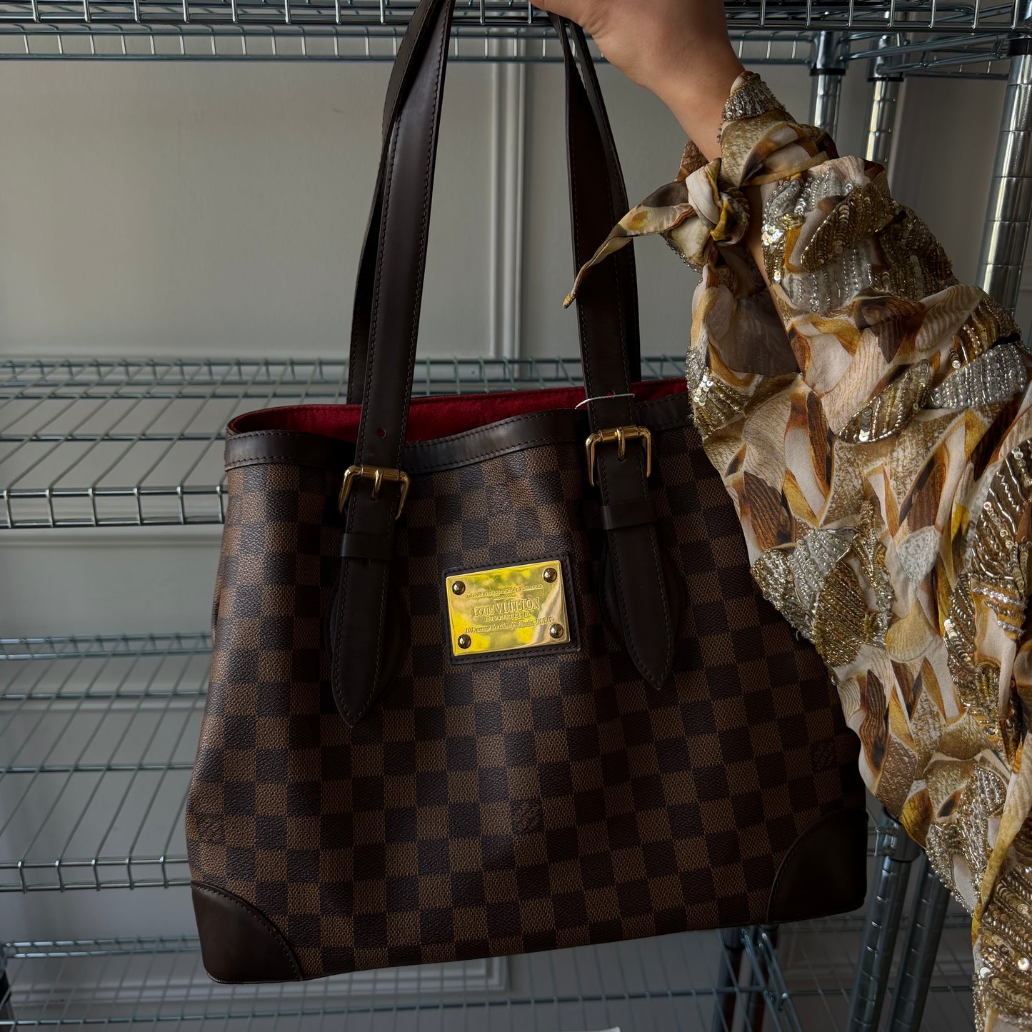 Pre-Owned Damier Ebene Hampstead MM Shoulder Bag