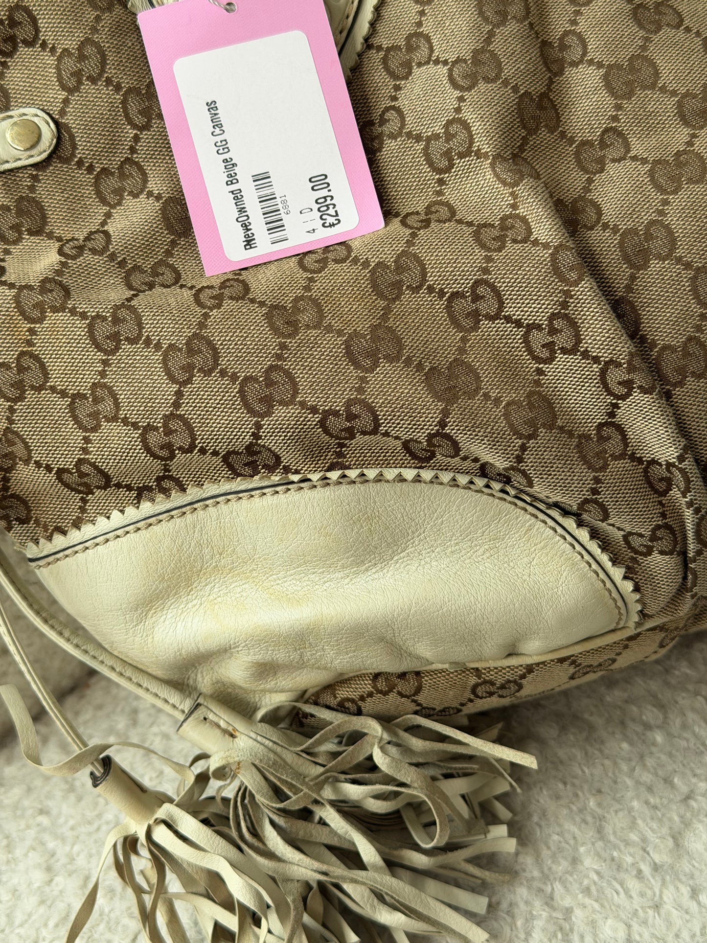 Pre-Owned Beige GG Canvas 'Neverfull' Tote Bag