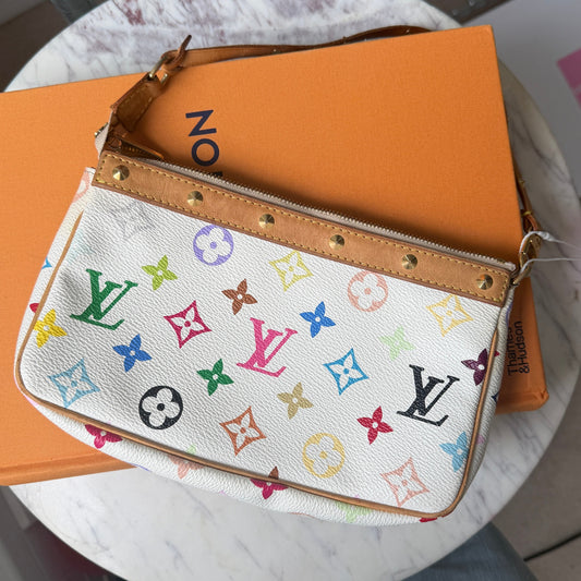Pre-Owned LV White Multicolore Canvas Pochette Accessoires Shoulder Bag