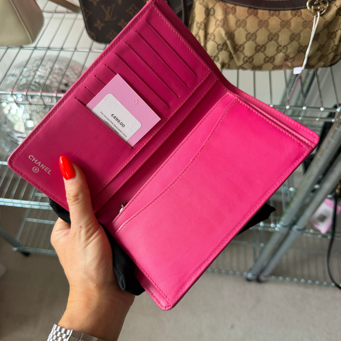 Pre-Owned Pink Matelassé Caviar Leather Fold Wallet