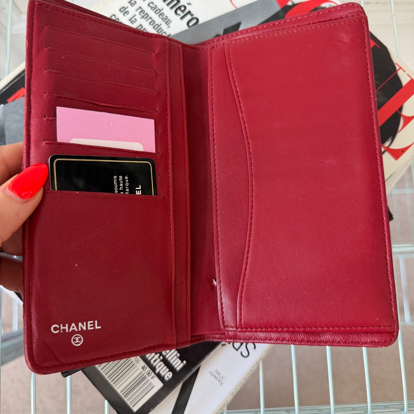 Pre-Owned Red Matelassé Lambskin Leather Fold Wallet