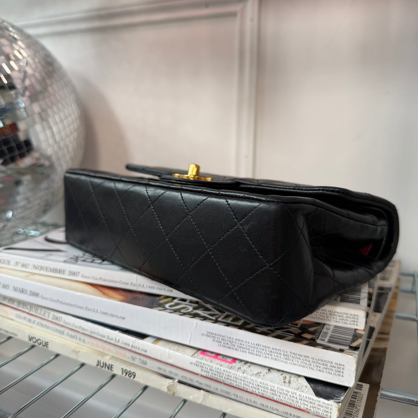 Pre-Owned Black Matelassé Lambskin Small Classic Double Flap Shoulder Bag