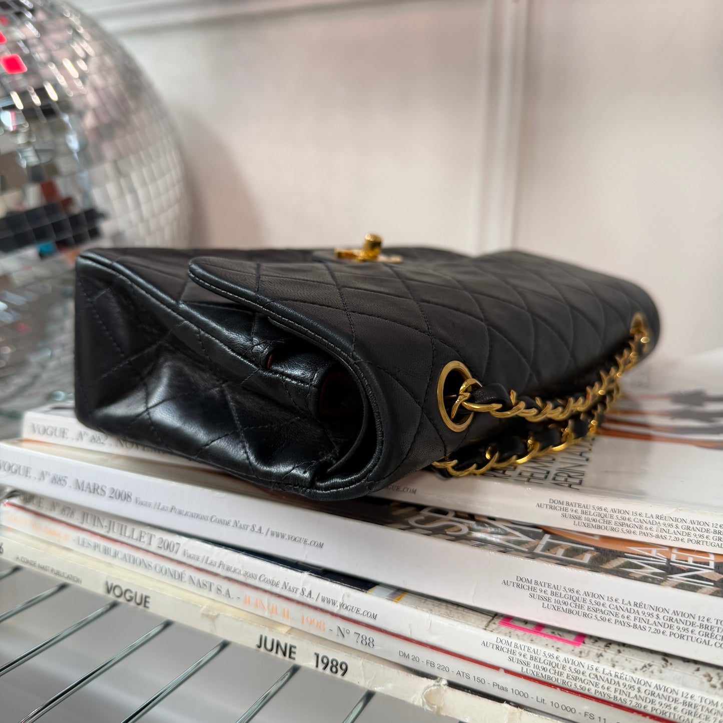 Pre-Owned Black Matelassé Lambskin Small Classic Double Flap Shoulder Bag