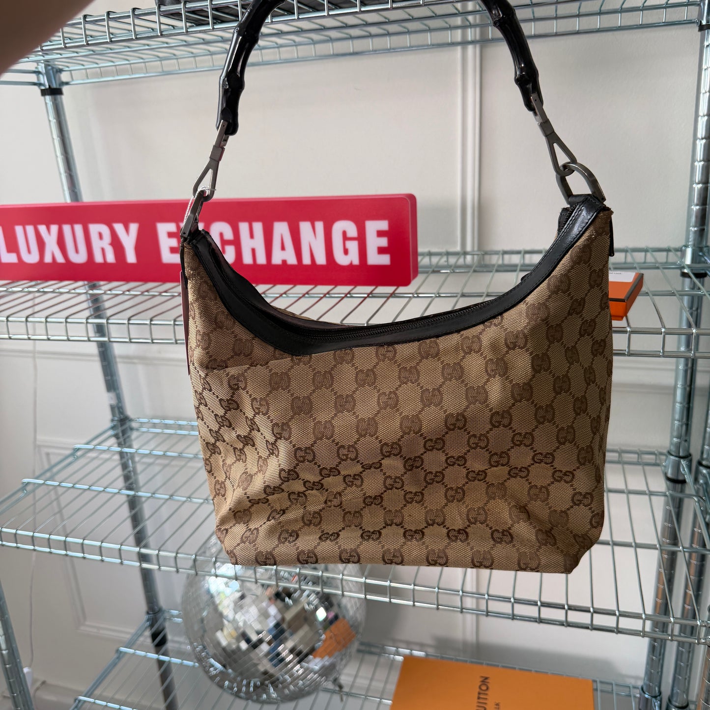Pre-Owned Beige 'Black Bamboo' GG Canvas Hobo Bag