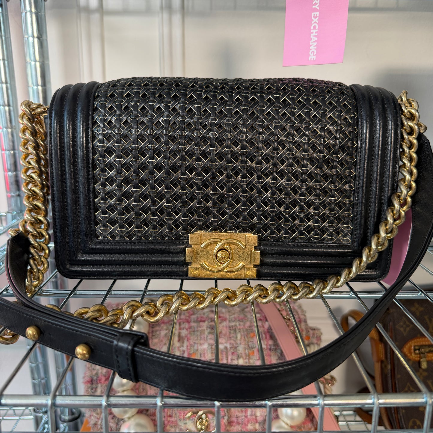 Pre-Owned Black/Gold Quilted Lambskin 'Boy' Single Flap Crossbody Bag