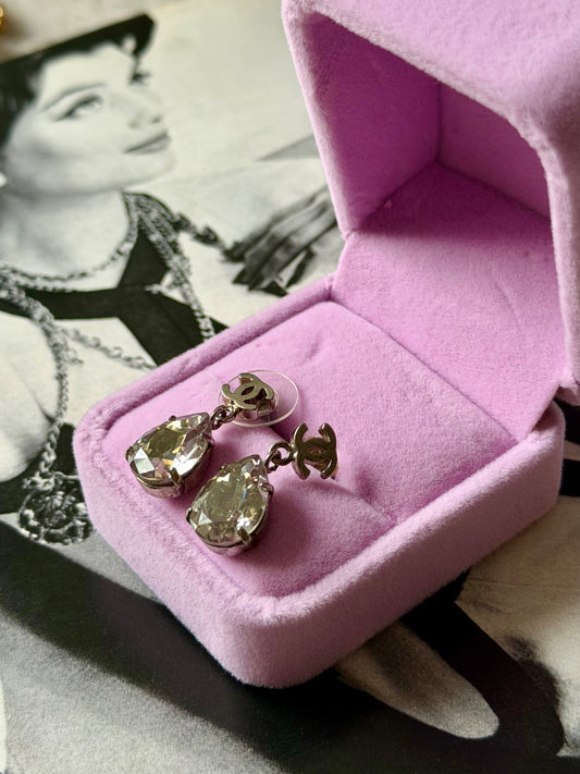 Diamond Silver-Tone Metal Earrings