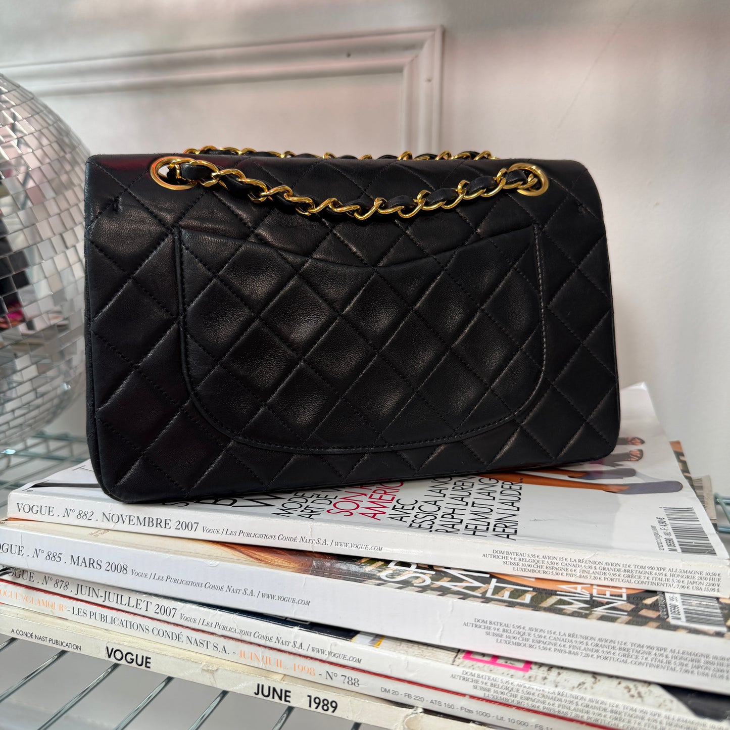 Pre-Owned Black Matelassé Lambskin Small Classic Double Flap Shoulder Bag