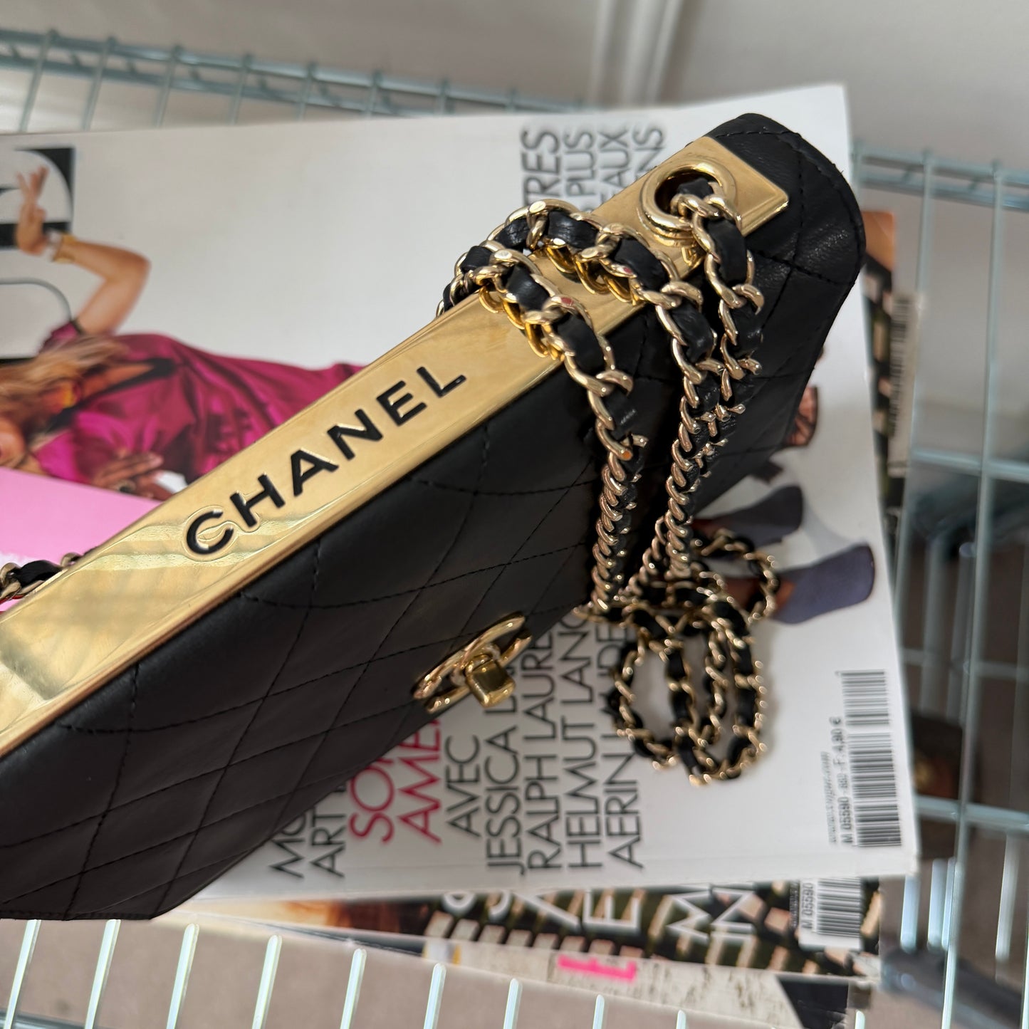 Pre-Owned Black Matelassé Lambskin Leather Wallet on Chain