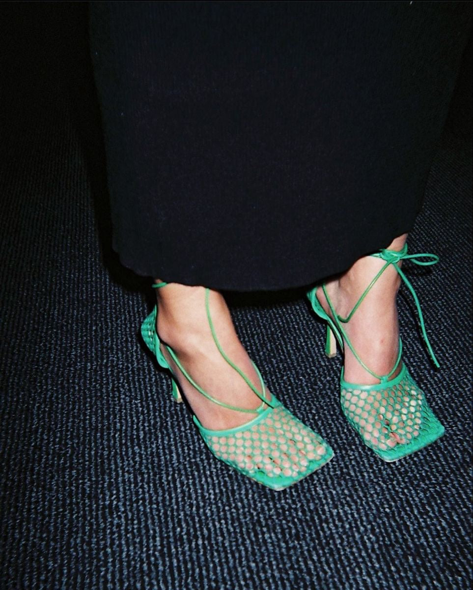 Green Fishnets Heels