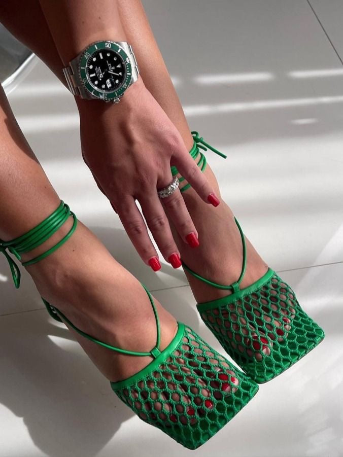 Green Fishnets Heels